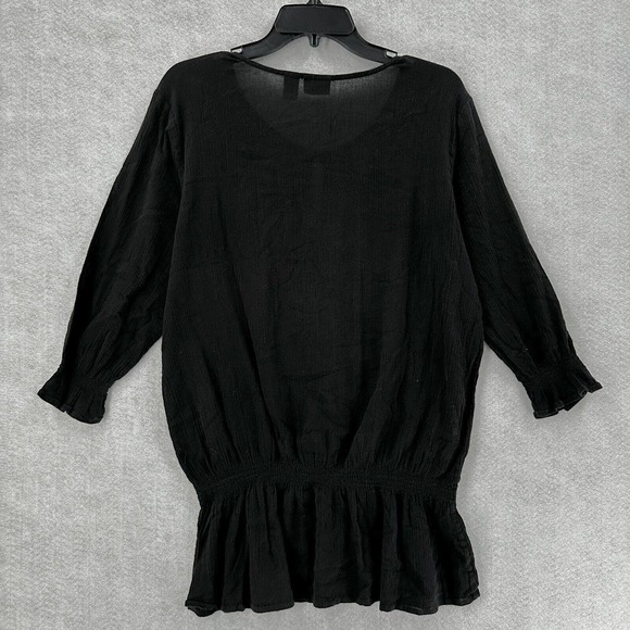 Chicos Top 3 (XL) Pullover Gauzy Sheer Black Elastic Waist Sequins Beaded Blouse - Picture 4 of 16